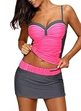 BOUTIKS Damen Tankini Set, Geraffte Bademode, Zweiteiliger Badeanzug mit Polsterung, Push Up mit...