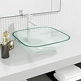 Homgoday Becken Glas 42x42x14 cm transparent | Aufsatzwaschbecken | Gefäßspüle für WC...