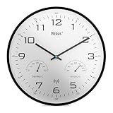 Mebus moderne Funk-Wanduhr mit Temperaturanzeige und Luftfeuchtigkeit, 30 cm, Funk-Uhr, Wohnzimmer,...