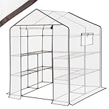 Sekey Gewächshaus 200x145x145 cm, Foliengewächshaus Stabil, Gewächshaus Balkon mit 10 Regalböden...