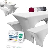 Beautissu Edles Stretchhussen Set 3tlg. Victoria - Elastische Hussen für Bierzeltgarnitur 220x50 cm...