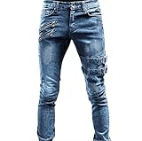 Super Skinny Stretch-Jeans für Herren, Motorrad-Jeans für Herren, modisch, schmale Passform,...