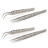 4pcs Pinzette spitz,Präzisionspinzette,Gebogene pinzette,Tweezers,Antistatische Edelstahl Pinzette...