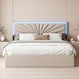 Lazyspace Polsterbett 140x200 cm Doppelbett mit Stauraum, 4 Groß Schubladen, LED-Beleuchtung,...