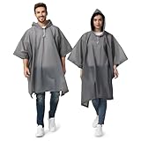 Opret Regenponcho Damen Herren Wasserdicht 2 Stück Grau, Regencape Damen Herren, Leicht...