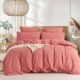 Freyamy Baumwolle Bettwäsche 135x200cm 4teilig Rosa Uni Baumwolle Renforce Bettwäsche Set...