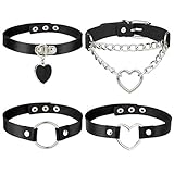 Comius Sharp Halsband Damen, 4 Stücke PU Leder Gotik Punk Rock Lederhalsband Halskette Set, Schwarz...