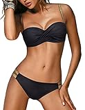 RITOSTA Damen Bikini Set Zweiteilige Badeanzug Bademode Push-up Bandeau Bikini Bottom Mit Goldenem...