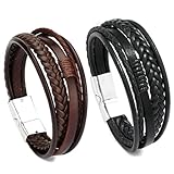 YUBBYSTU 2 Stück Herren Lederarmband, personalisierbar, handgefertigt, geflochten, mehrschichtiges...