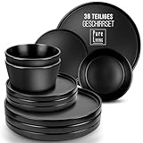 Schwarzes Geschirrset 12 Personen Manhattan 36-tlg. - Urban Style Steingut Geschirr schwarz matt...