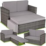 tectake Sofa Set - 2 Sitzer Sessel mit Hocker und Schlaffunktion, kleine Rattan Couch als Outdoor...