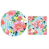 Fabuplates 48-teiliges Hibiskus-Partyteller und Servietten-Set – 24 Dessertteller à 17,8 cm und...