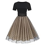 Odizli Rockabilly Kleider Damen 50er Jahre Petticoat Kleid Vintage Elegant Retro Kurzarm Mesh Polka...