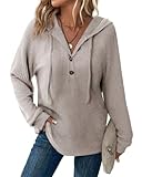 Tanmolo Pullover Damen Hoodie V-Ausschnitt Kapuzenpullover Knopfleiste Leichter Strickpullover...