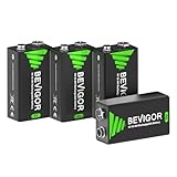 BEVIGOR 9V 2000mWh wiederaufladbare Batterien, 9V NiMH-Akkus mit hoher Kapazität, 4 Stück