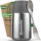 Blockhütte Edelstahl Thermobehälter für Essen I 1L I mit Spork, Bürste, Thermo Lunchbox für...