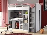 KRYSPOL Etagenbett für Kinder Combi Stockbett mit Treppe, Kleiderschrank und Schreibtisch (Weiß...