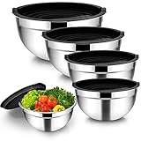 Homikit Rührschüssel, 5 Stück Schwarz Edelstahl Schüssel Salatschüssel Set mit Deckel für...