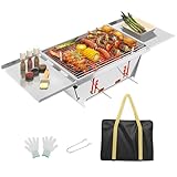 Dripex Holzkohlegrill Faltbare, Einstellbar Campinggrill Tragbarer Edelstahl Klein Klappgrill mit...
