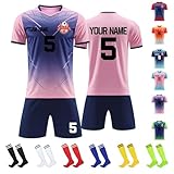 Faletony Personalisiertes Fussball Trikot Kinders Erwachsene Fusstball Shirt & Shorts Set mit Name...