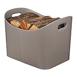 Relaxdays Holzkorb Kunstleder XL, stabiler Feuerholzkorb mit Tragegriffen, Brenn- & Kaminholz,...