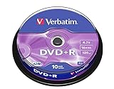 Verbatim DVD+R 16x Matt Silver 4.7GB, 10er Pack Spindel, DVD Rohlinge, 16-fache Brenngeschwindigkeit...