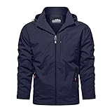 2026 Bequeme, Trendige, lässige, solide Herren-Kapuzenjacke, Taschen-Hardshell-Jacke (Navy, L)