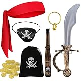 Raxfekro Piratenkostüm Kinder 7-Teiliges Set, Unisex Kids Kostüm Pirat, Geeignet für Kinder, Die...