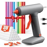 Heißklebepistole Akku 3000mAh, Heissklebepistole mit 30 Klebesticks & 10 Farbige Klebesticks, Mini...