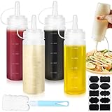 CoKeeSun 4 Stück Squeeze Flasche, 500ml Quetschflasche mit Kappen, 16oz Saucenflasche, Kein Leck...