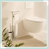 Relaxdays WC-Garnitur, Edelstahl, Ablage & Rollenhalter, freistehend, HBT: 75x22x20 cm,...