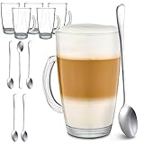 6 Latte Macchiato Gläser mit Henkel und Löffel - 300ml - Hält lange warm - Ideale Größe für...