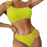 Damen-Badeanzug für Frühjahr/Sommer, einfarbig, Blumenverzierung, zweiteiliger 3D-Bikini-Set,...