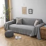 Epinki Couchbezug, 90x90CM Sesselbezug 2 Sitzer mit Quaste Einfarbig Waffle Muster, Kratzfester...