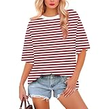 Seidenbluse Damen,Damen Gestreiftes T-Shirt Kurzarm Rundhals Freizeitshirt Lässiges Oberteil Für...
