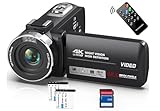 Videokamera 4K Camcorder 48MP mit IR Nachtsicht, 18X Digitalzoom 30 FPS Webcam Video Kamera 3.0-Zoll...