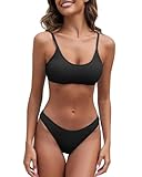 Fanuerg, Geripptes Damen-Bikini-Set, U-Ausschnitt, frecher Badeanzug, strukturiert, Zweiteiliger...