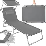 tectake® Sonnenliege mit Dach, Strandliege klappbar, leichte Gartenliege, Outdoor Liegestuhl mit...
