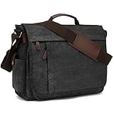CALIYO Umhängetaschen Herren aus Canvas Schultasche Queformat A4 Laptoptasche für 15,6 Zoll Laptop...