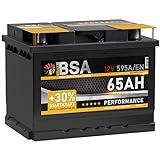 BSA Autobatterie 65Ah 12V 595A/EN +30% mehr Startkraft Starterbatterie ersetzt Batterie 60Ah 61Ah...