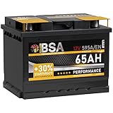 BSA Autobatterie 65Ah 12V 595A/EN +30% mehr Startkraft Starterbatterie ersetzt Batterie 60Ah 61Ah...