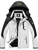 GEMYSE Herren Wasserdichte Berg-Skijacke Winddichte Fleece Outdoor-Winterjacke mit Kapuze (Weiß...