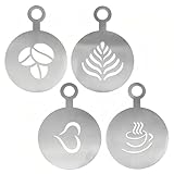 Kaffee Schablonen aus Edelstahl 4 Stück Kaffeeschablonen Kaffee Zubehör Deko Cappuccino Schablone...