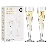 Ritzenhoff 6031004 Champagnerglas 200 ml – Serie Goldnacht Duett F23 – 2x Designerstück mit...