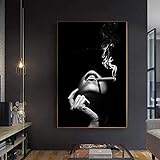 Bild auf leinwand, Smoking Cigar Women Wandbild und Poster, Elegant Lady Wandbilder Wohnkultur...