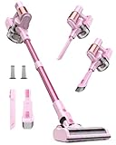 AOKOAK Rosa Kabelloser Staubsauger, 45Kpa/550W/60 Minuten Laufzeit Stick Vacuum mit Selbststehend...