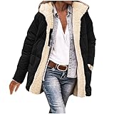 Softshelljacke für Damen Locker mit Fellkapuze Übergangsjacke Übergroße Teddyfutter Warm...