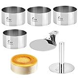 Guowall Dessertringe und Speiseringe Set, Kuchenringe mit Heber & Stampfer, Edelstah, 4 Ringe Ø 10...
