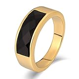 Beydodo Herren Ring mit Stein Edelstahl, Gold Ring Personalisiert Punk Freundschaftsring Bandring...