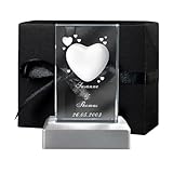 LOOXIS Personalisierte 3D Herz-Gravur im Glas – versch. Motive, Namen, Wunsch-Text –...